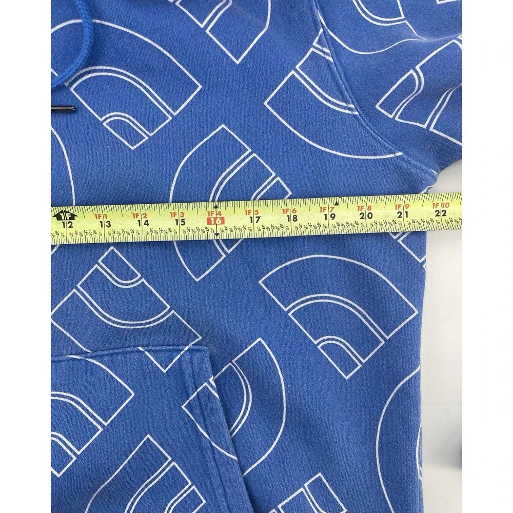 The North Face Hoodie Mens Med Blue All Over Logo Pullover Sweatshirt Outdoor